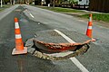 Effetti della liquefazione del terreno sul manto stradale. Terremoto di Canterbury (Nuova Zelanda), 4 settembre 2010.