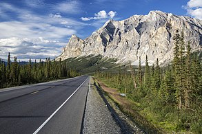 Dalton Highway passing Sukakpak Mountain in the summer