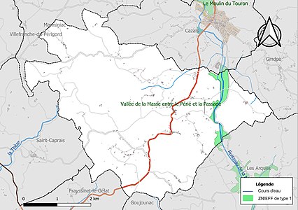 Carte de la ZNIEFF de type 1 sur la commune.