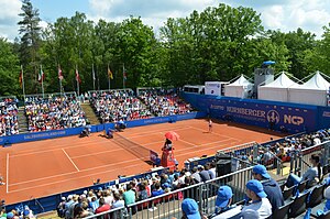 Centercourt des 1. FCN Tennis am Finaltag des Nürnberger Versicherungscup 2014 beim Spiel von Eugenie Bouchard gegen Karolina Pliskova