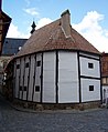 Ständerbau en Quedlinburg (Alemania), Wordgasse 3, construido en 1346; en el pasado sugerida como la casa con estructura de madera más antigua de Alemania; hoy en día solo se conocen 3 casas más antiguas en Quedlinburg.