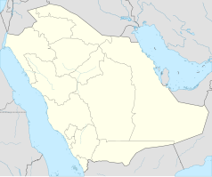 Mapa konturowa Arabii Saudyjskiej, u góry po lewej znajduje się punkt z opisem „Tajma”
