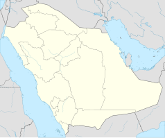 Mapa konturowa Arabii Saudyjskiej, blisko lewej krawiędzi nieco u góry znajduje się punkt z opisem „Duba”