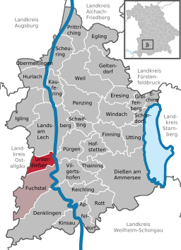 Läget för Unterdießen i Landkreis Landsberg am Lech