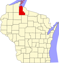 アシュランド郡の位置を示したウィスコンシン州の地図