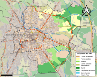 Carte en couleurs présentant l'occupation des sols.