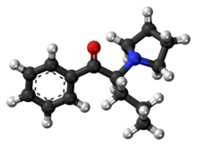 Ball-and-stick model of the alpha-PVP molecule