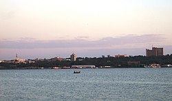 The skyline of Kisumu City from Lake Victoria