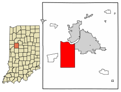 Location of Shadeland in Tippecanoe County, Indiana.