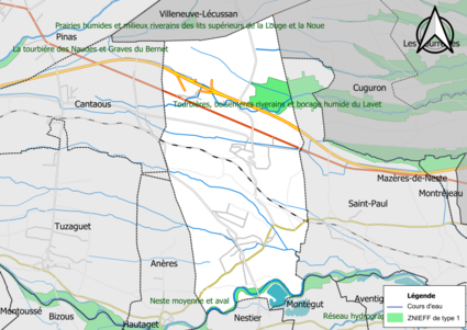 Carte des ZNIEFF de type 1 sur la commune.