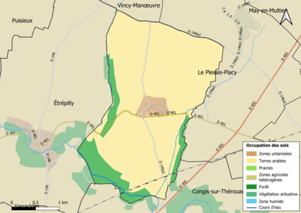 Carte des infrastructures et de l'occupation des sols en 2018 (CLC) de la commune.