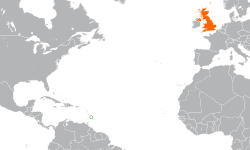 Map indicating locations of Barbados and United Kingdom