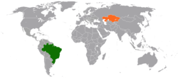 Map indicating locations of Brazil and Kazakhstan