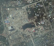 Vue satellite du complexe Shanghai Disney Resort en construction.