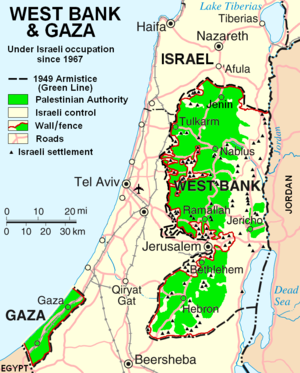 Karta över Gazaremsan och Västbanken 2007.