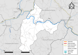 Carte en couleur présentant le réseau hydrographique de la commune