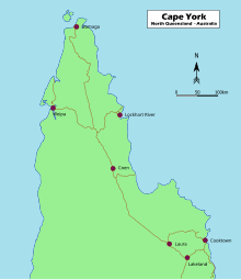 Mappa della penisola di Capo York, Far North Queensland, Australia