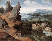 Joachim Patinir, Paisaxe co Voo a Exipto, finais do século XV. Museo real de Artes Finas Antwerp