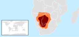 The Kalahari Desert (shown in maroon) & Kalahari Basin (orange)