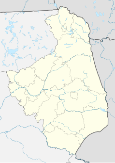 Mapa konturowa województwa podlaskiego, blisko centrum po lewej na dole znajduje się punkt z opisem „Jabłonka Kościelna”