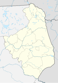 Mapa konturowa województwa podlaskiego, u góry nieco na prawo znajduje się punkt z opisem „Studnia w Krasnopolu”