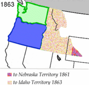 Cedaĵoj al Teritorioj Nebraska (malhela) kaj Idaha (hela)