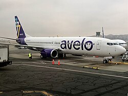 An Avelo Airlines Boeing 737-800 at Hollywood Burbank Airport in 2021