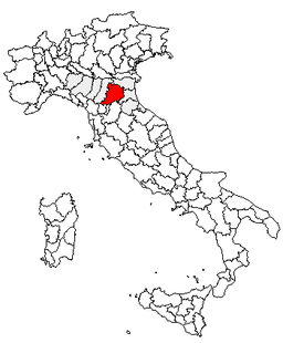 Karta över Italien med Provincia di Bologna markerat