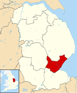 Bostonin kaupunkipiirin sijainti Englannissa ja Lincolnshiressä.