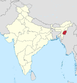 曼尼普爾邦（紅色）在印度的位置