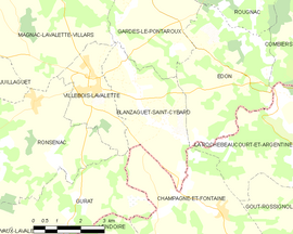 Mapa obce Blanzaguet-Saint-Cybard