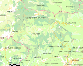 Mapa obce Dourbies