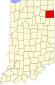 Harta statului Indiana indicând comitatul Allen