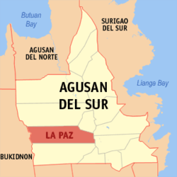 Mapa ng Agusan del Sur na nagpapakita sa lokasyon ng La Paz.