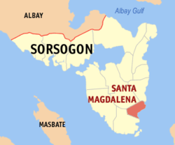 Mapa ng Sorsogon na nagpapakita sa lokasyon ng Santa Magdalena.