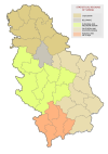 Mapa dels Municipis i ciutats de Sèrbia Meridional i Oriental