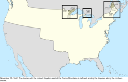 Map of the change to the international disputes involving the United States in central North America on November 10, 1842