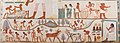 Image 81A tomb relief depicts workers plowing the fields, harvesting the crops, and threshing the grain under the direction of an overseer, painting in the tomb of Nakht. (from Ancient Egypt)