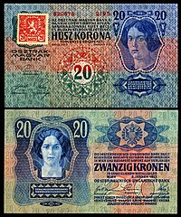 CZE-2-Republika Ceskoslovenska-20 Korun (1919, Provisional issue).jpg