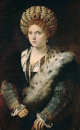 Geïdealiseerd portret van Isabella d'Este op jonge leeftijd door Titiaan, ca. 1534–1536, Kunsthistorisches Museum, Wenen