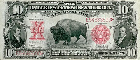 10-dollar-seddel fra 1901 med amerikansk bison