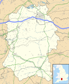 Mapa konturowa Wiltshire, po lewej nieco na dole znajduje się punkt z opisem „Upton Scudamore”