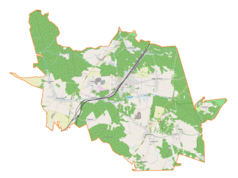 Mapa konturowa gminy Łazy, w centrum znajduje się punkt z opisem „Łazy”