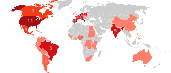 Mapa de los Cardenales por País