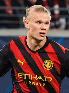 Erling Haaland v drese Manchestru City v roku 2023