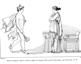 Hermes orders Calypso to release Odysseus by John Flaxman (1810)