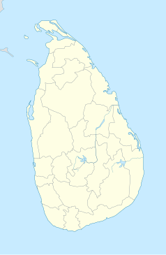 Mapa konturowa Sri Lanki, na dole nieco na lewo znajduje się punkt z opisem „Dystrykt Kalutara”