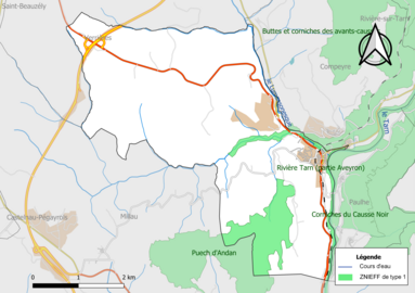 Carte des ZNIEFF de type 1 de la commune.