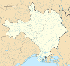 Mapa konturowa Gard, w centrum znajduje się punkt z opisem „Mauressargues”