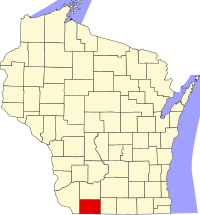 Map of Wisconsin highlighting Lafayette County